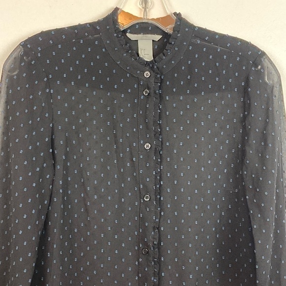 H&M Sheer Clip Dot Button Down High Neck Ruffle Detail Blouse - Picture 14 of 14